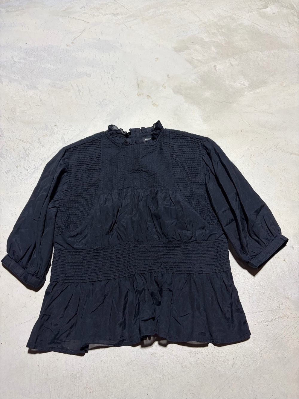 Something navy Women's Black Smocked Peplum Blouse